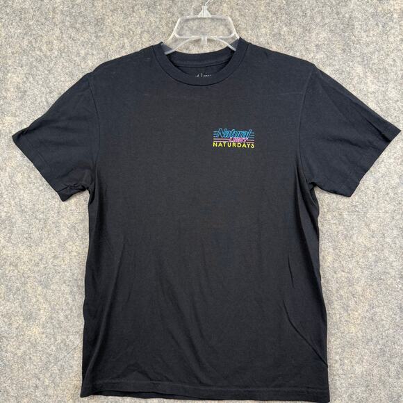 Natural Light Beer Adult T Shirt Black Turquoise Pink Flamingo Size Small 396 - Picture 2 of 6